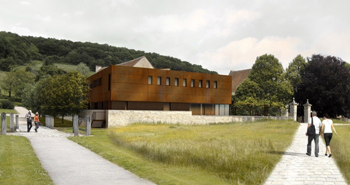 Noirlac, abbaye, bâtiment d'accueil (concours). Image : A-Zuga.