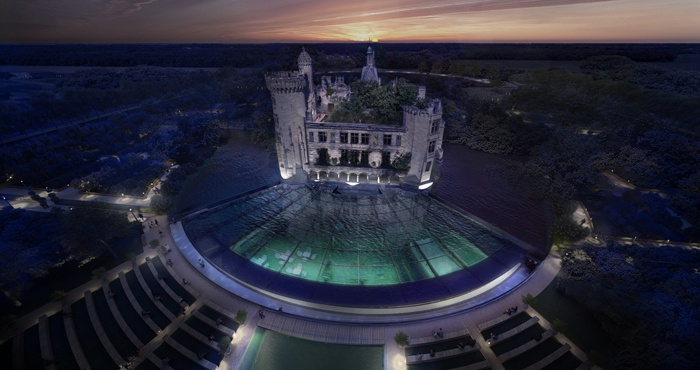 Transformation du Château de La Mothe Chandeniers - Vue aérienne de la (...)