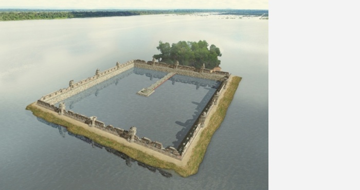 Vue projetée du Mébon après restauration - Image S. Leuckx / EFEO